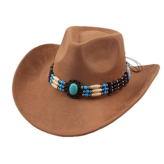 Western Cowboy Wide Brim Faux Fur Top Punk Horse Riding Hat