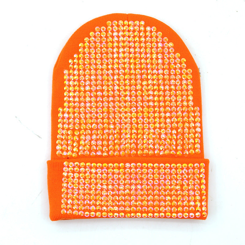 Punk Rhinestone Warm All-matching Acrylic Knitted Drill Cap