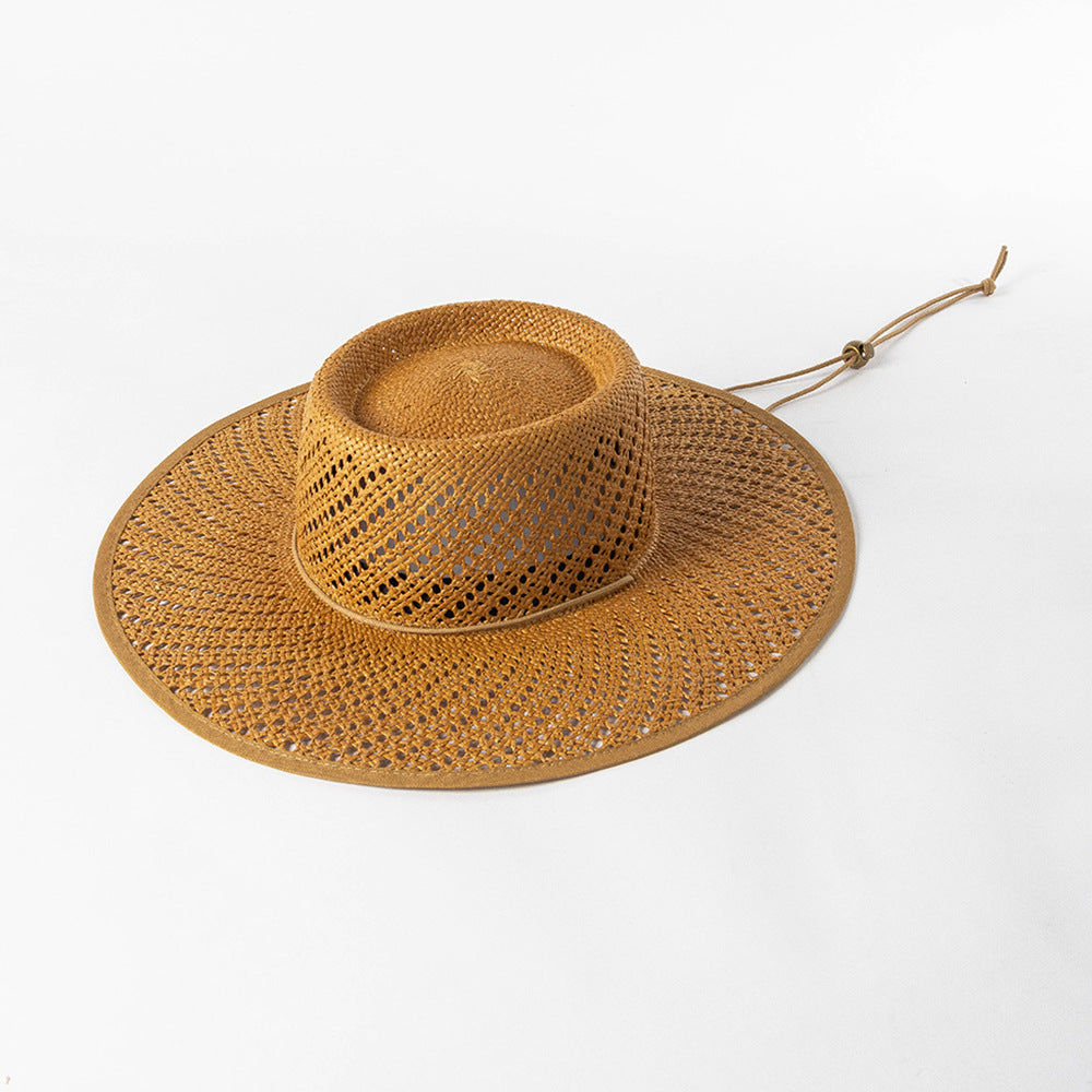 Spring And Summer New Fashion Woven Binding Lace Large Eave Round Top Straw Hat