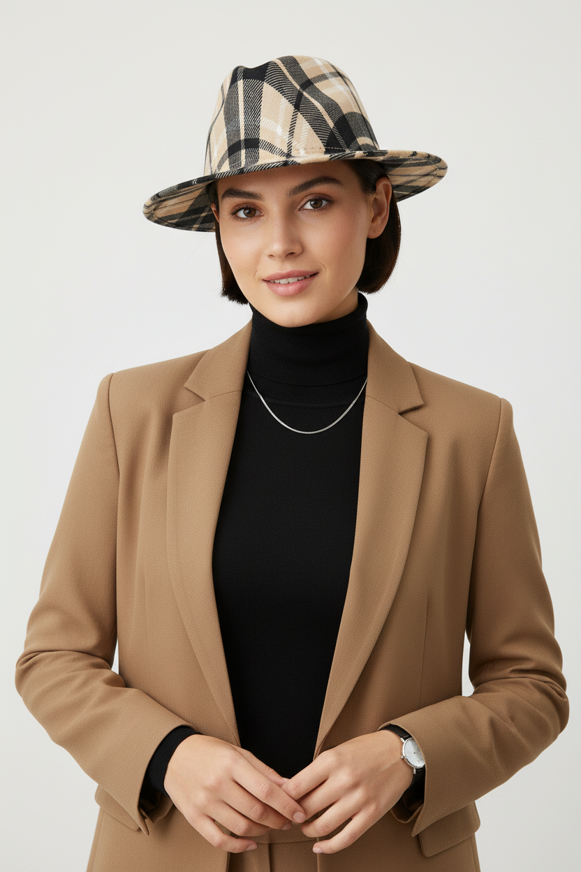 Howard Abstract Plaid Wool Top Hat – Medium Adult