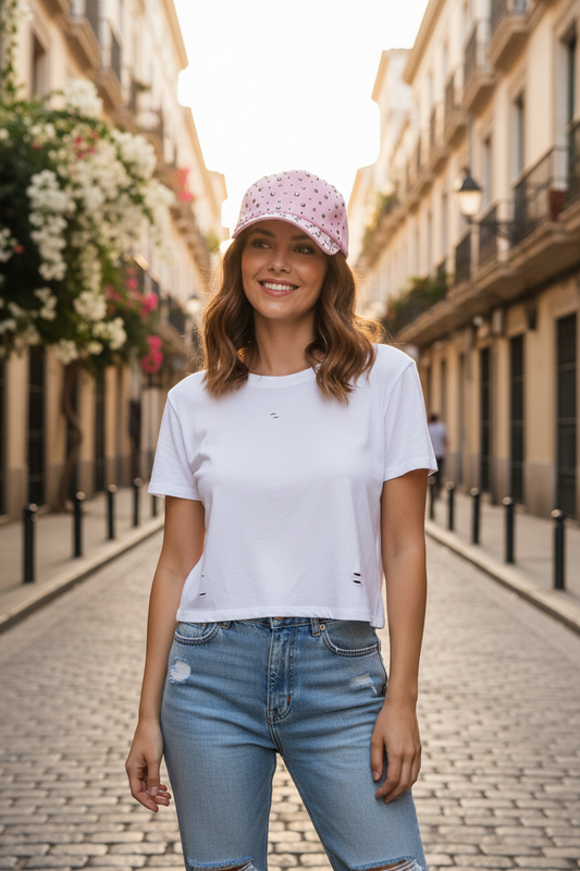 Kingston Studded Baseball Cap – Cotton, Hot Drill Embellished, 6 Colors