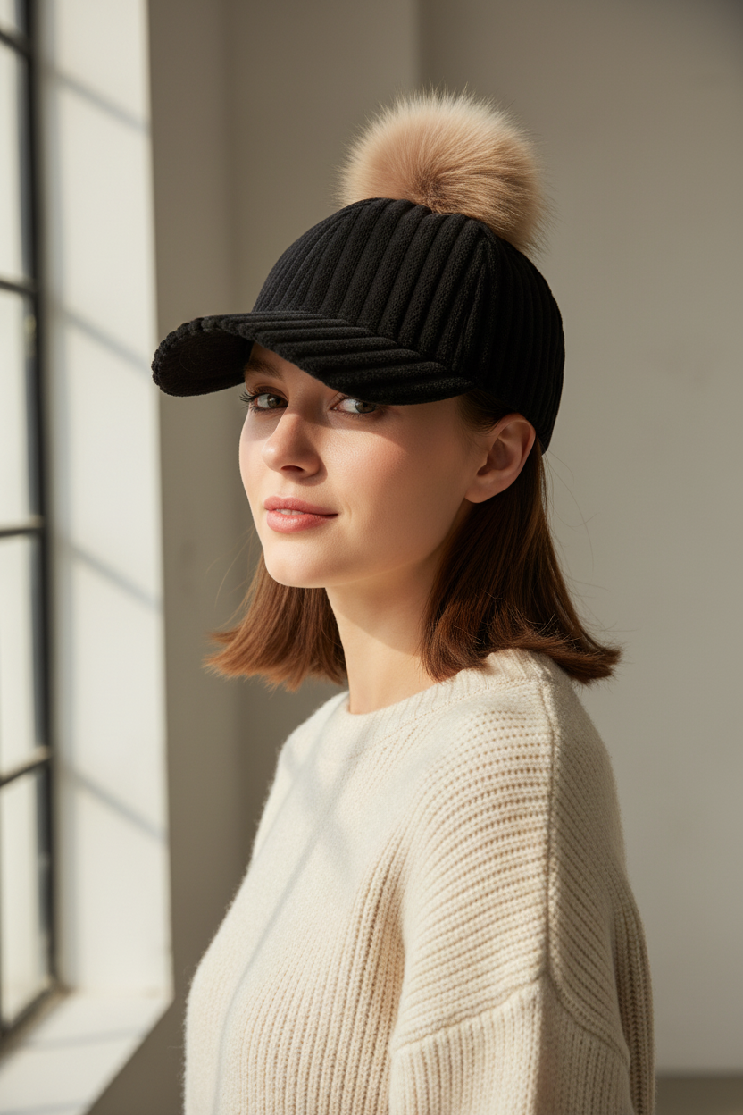 Claxton Fur Ball Corduroy Baseball Cap – Women's One Size