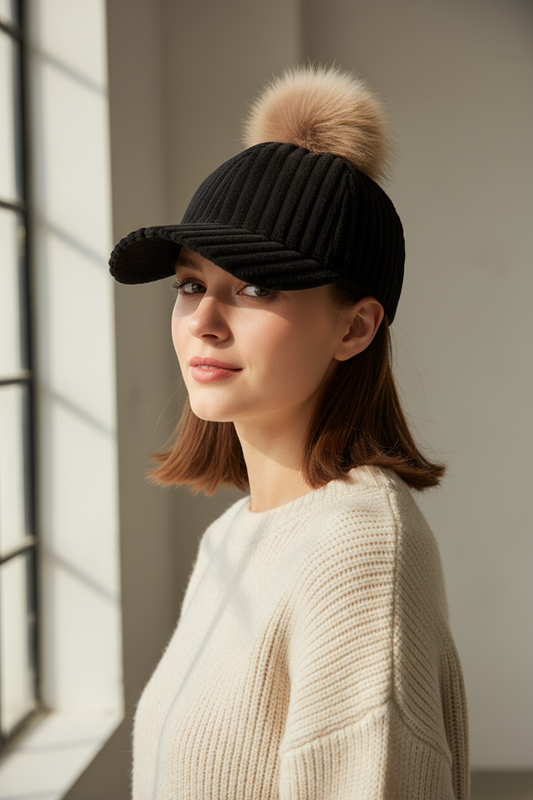 Claxton Fur Ball Corduroy Baseball Cap – Women's One Size