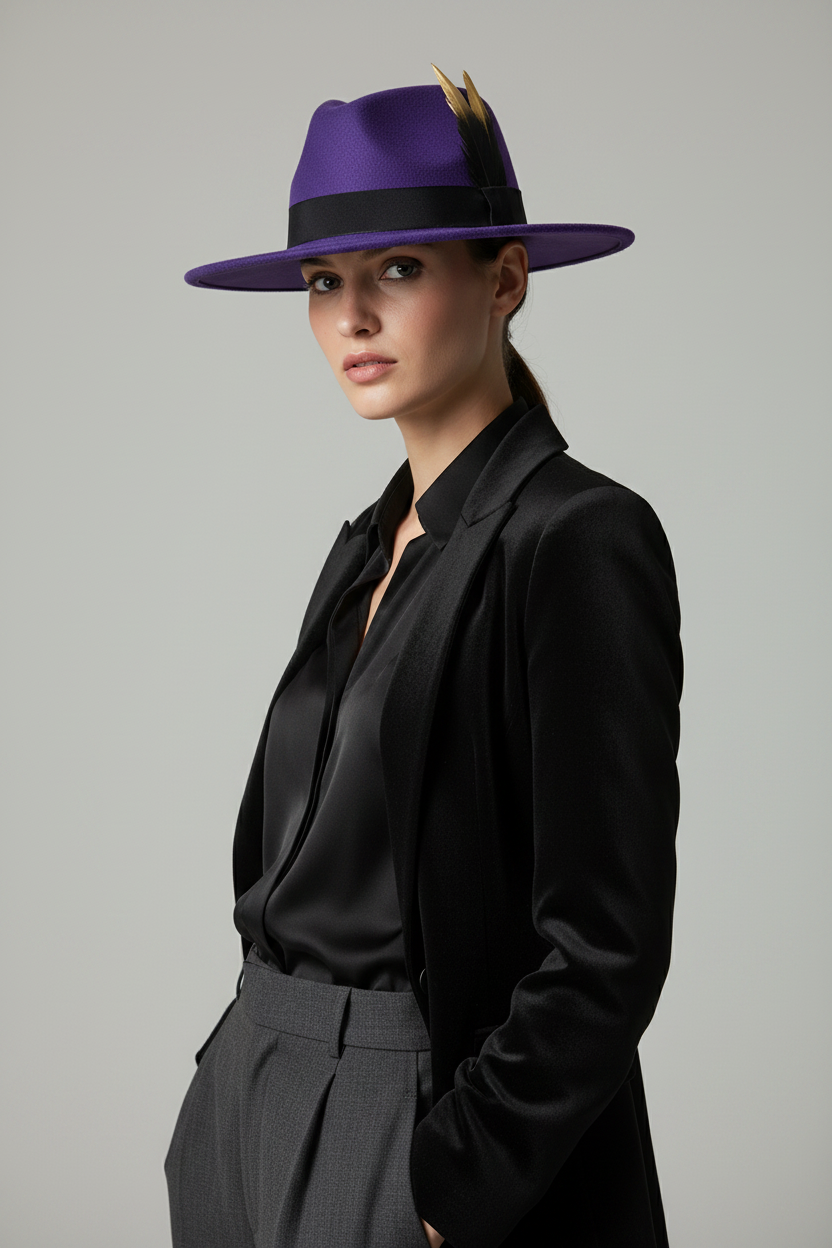 Katana Wool Fedora with Band, Flat Brim Unisex