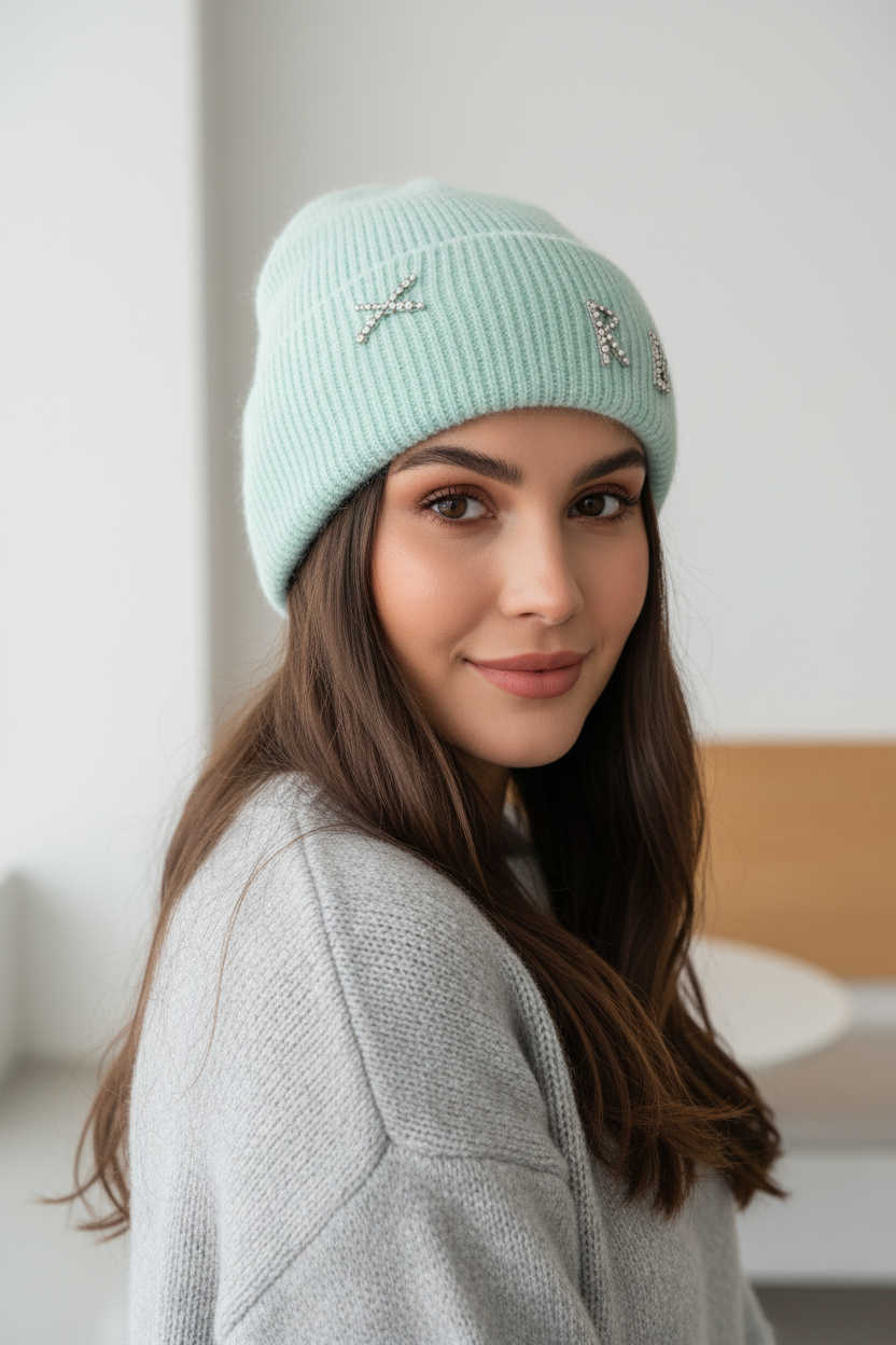 Rabbit Fur Knitted Stocking Cap – Unisex, One Size
