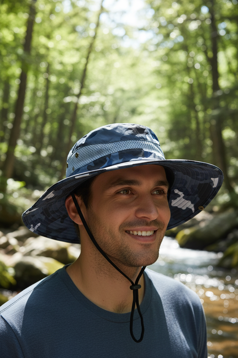 Parksdale Camouflage Fisherman Hat, Flat Top, Wide Brim