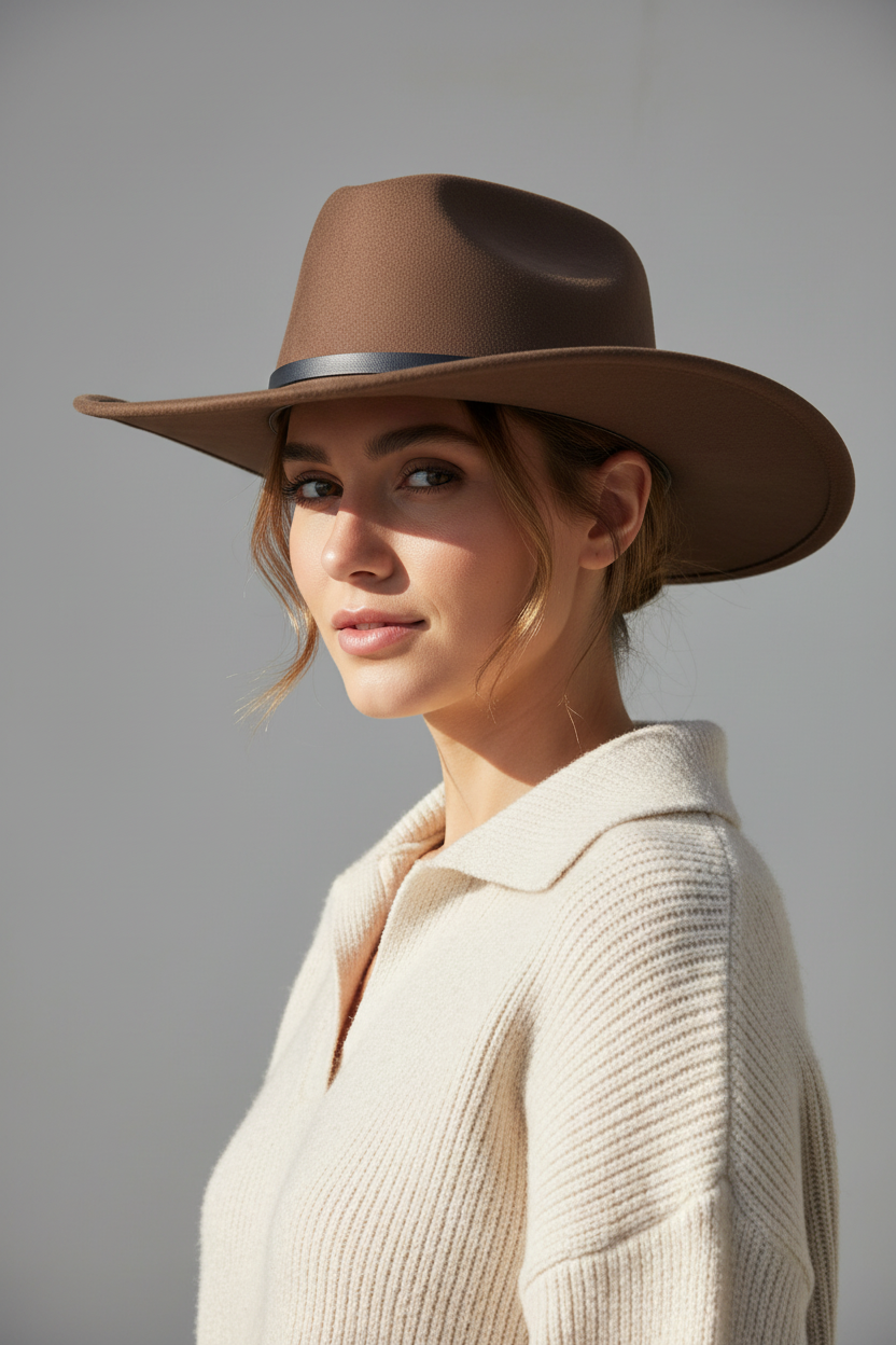 Morton Curved Edge Leather Velvet Western Cowboy Hat