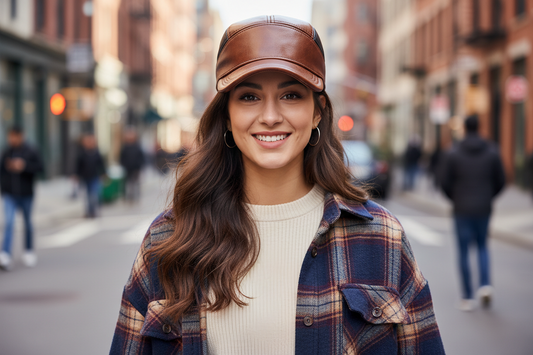 Brown leather cap on a white background