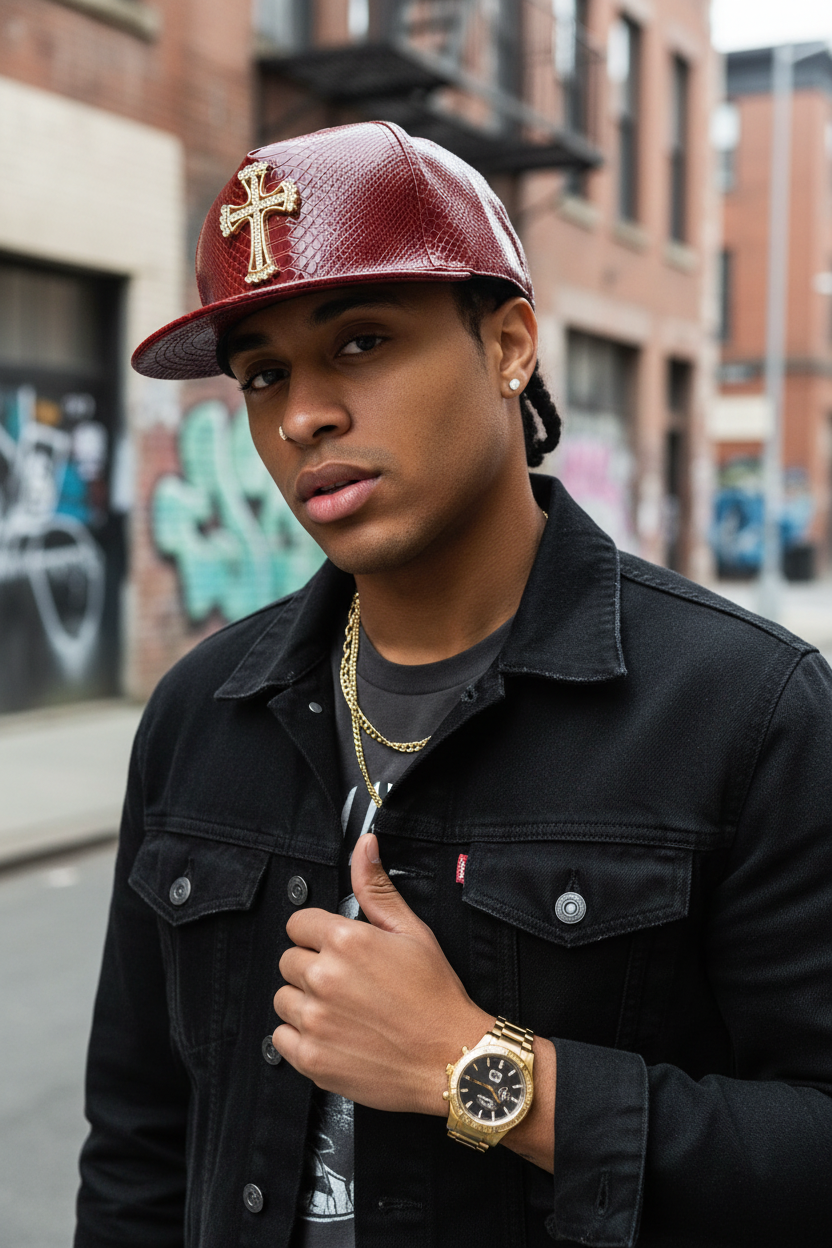 Franklin Faux Leather Skull Baseball Cap with Flat Brim