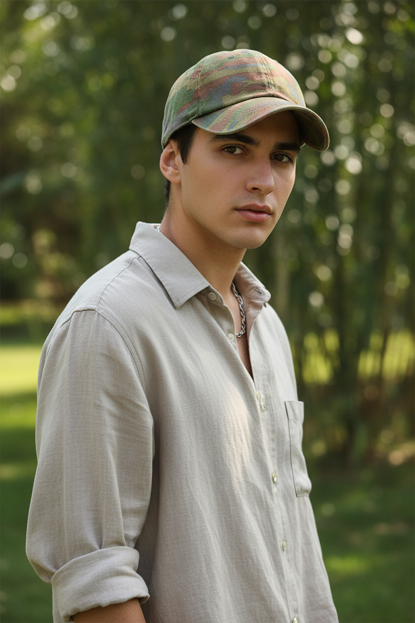 Parks Camouflage Cotton Baseball Cap – Adjustable Curved Brim