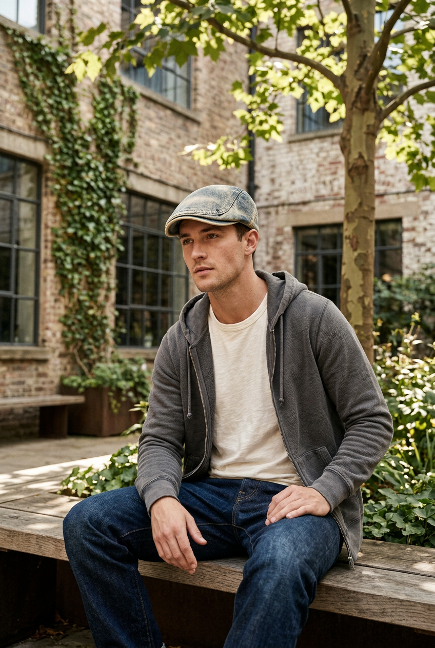 Hemingway Cotton Denim Flat Top Hat