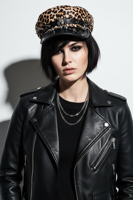 Manning Punk PU Flat Top Beret – Animal Print, Sun Protection