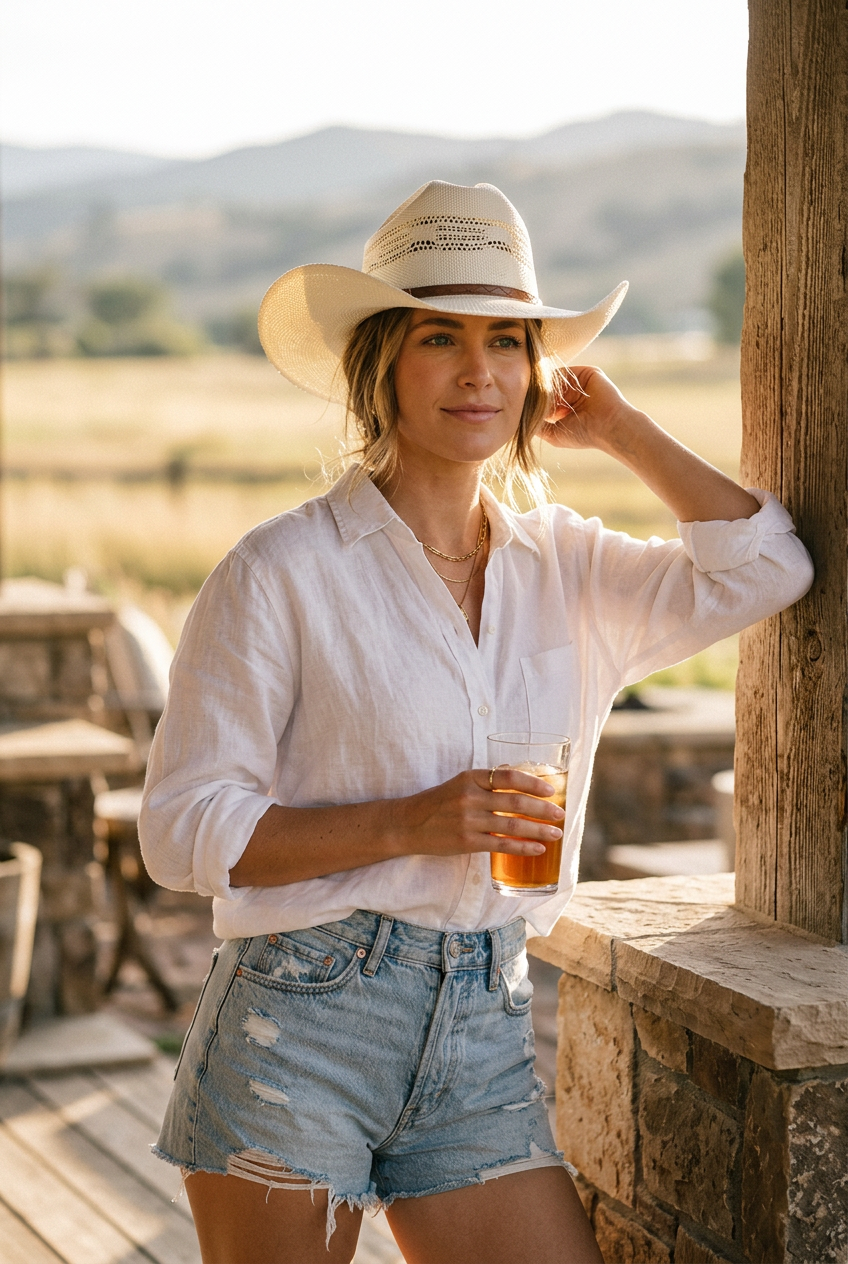 Kranning Papyrus Cowboy Sun Hat, Wide Brim, Adjustable