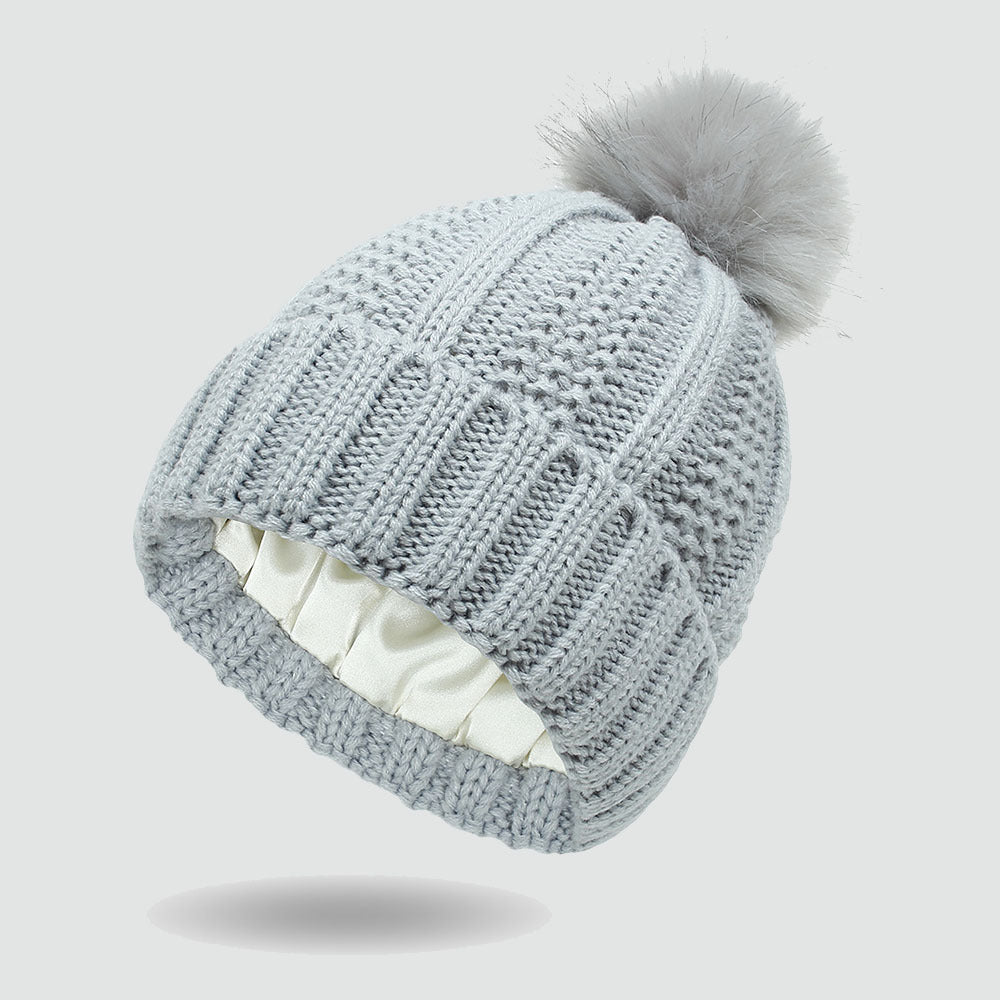 Elastic Satin Knitted Hat Loose And Warm Ladies