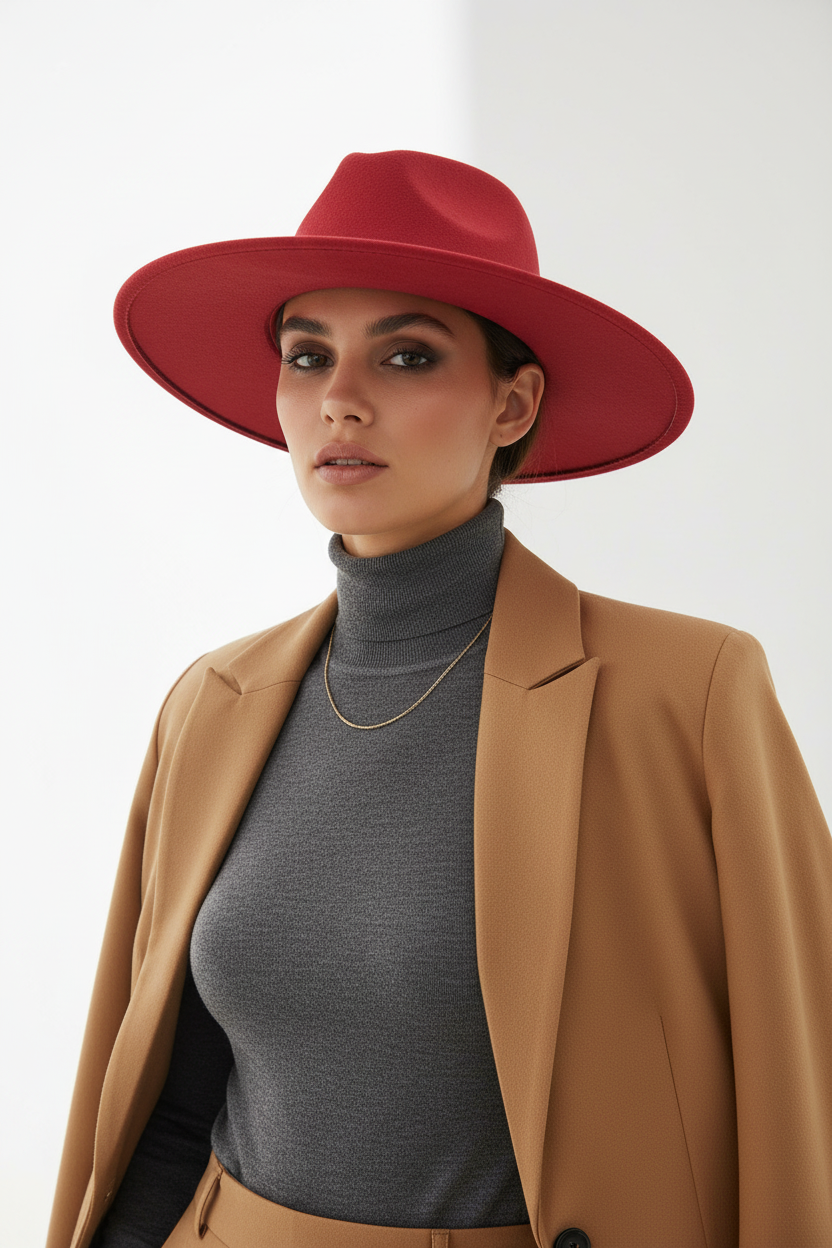 Thompson Suede-Look Fedora Hat – Flat Brim, Unisex 56–58 cm