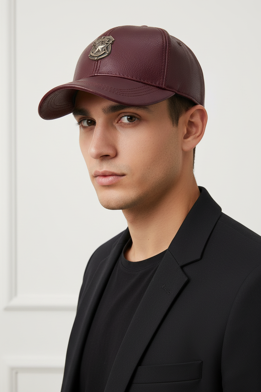 Britton Genuine Sheepskin Leather Baseball Cap