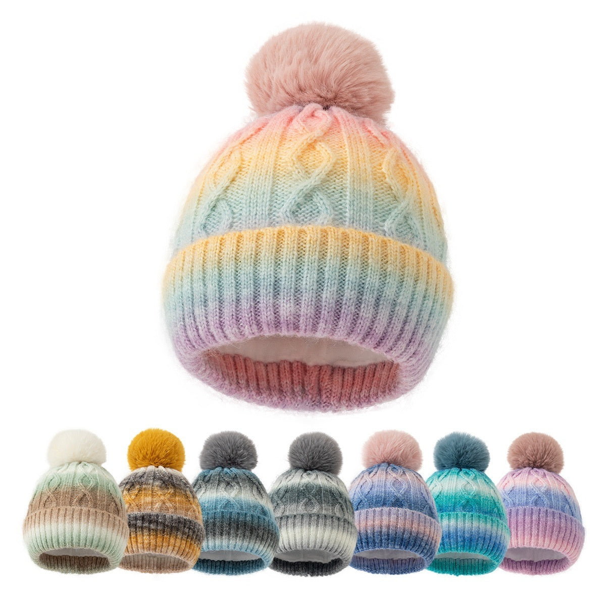Canton Gradient Knit Pom-Pom Beanie Hat
