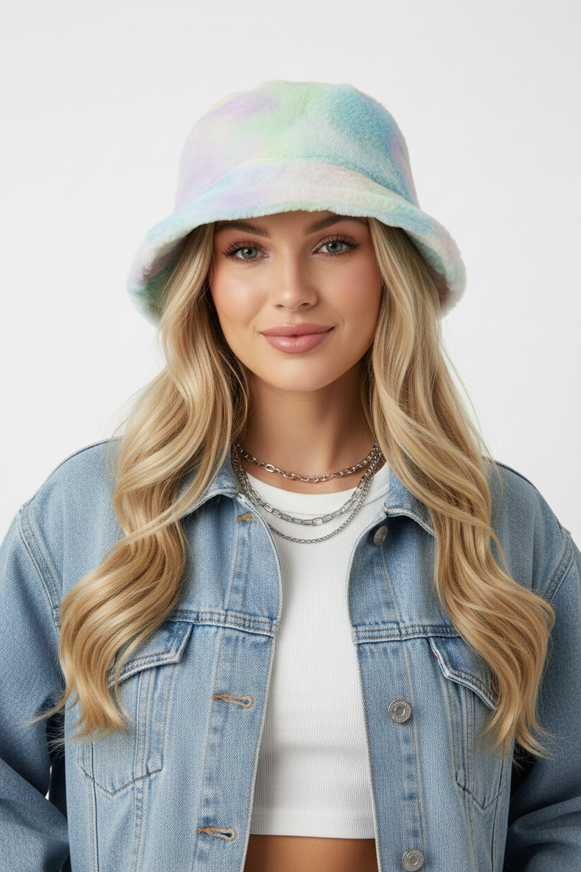 Kylie Rainbow Faux Fur Bucket Hat – Winter & Autumn