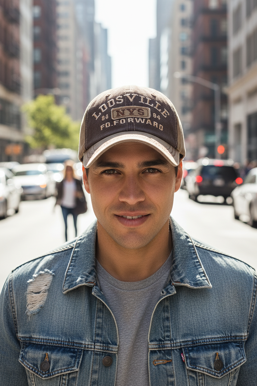 A gray baseball cap with 'BROSVILLE NYS' embroidered in black on the front.