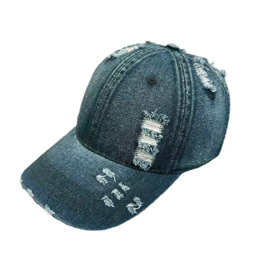 TheCapSpot - Washed Denim Soft Peaked Cap Distressed
