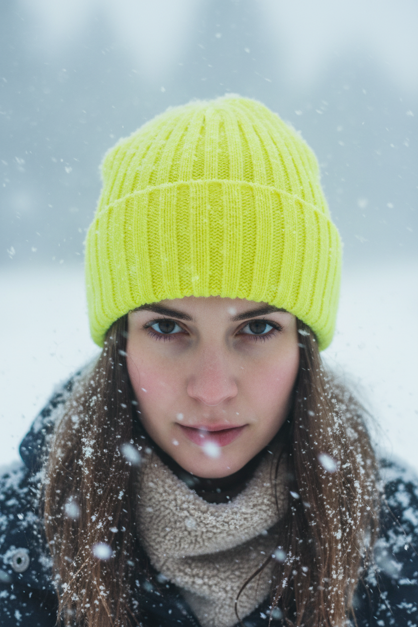 A collection of knitted hats in various solid colors, with a main image showing a black hat with a curly brim.