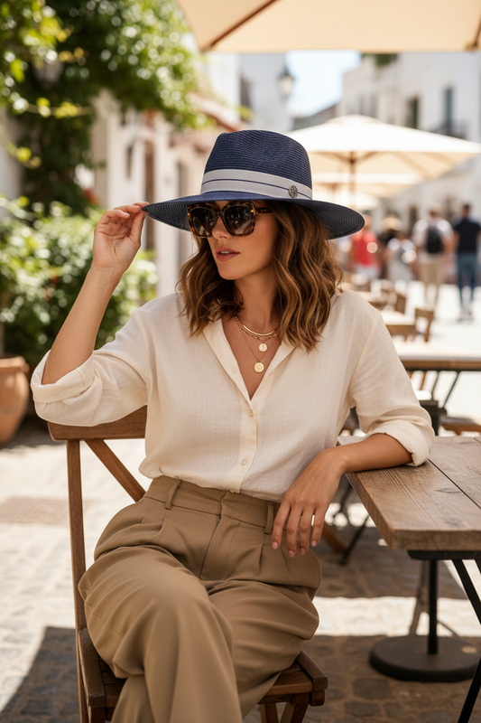 Lowry Wide Brim Straw Fedora Hat, Adjustable