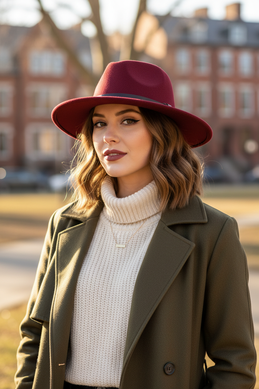 Braun Wool Felt Fedora Hat with Strap