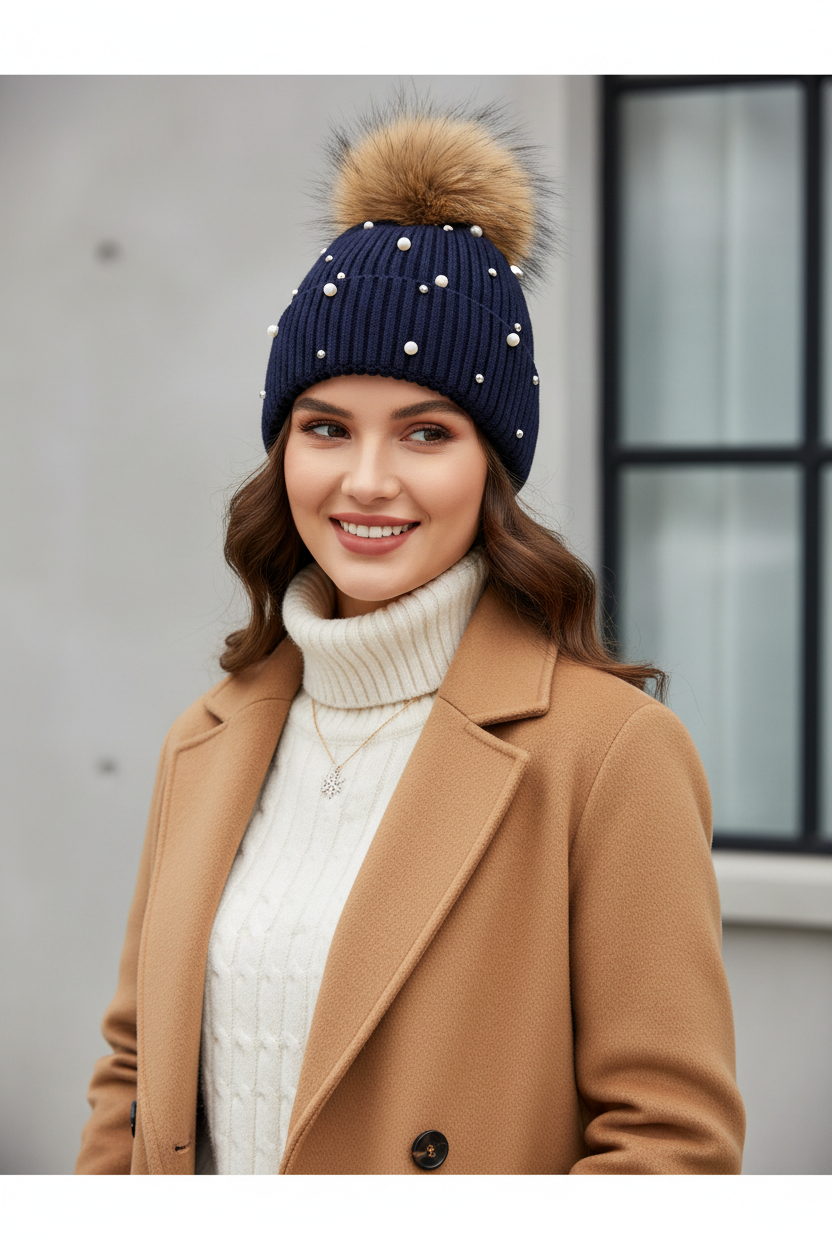 Sincere Studded Wool Beanie Stocking Cap