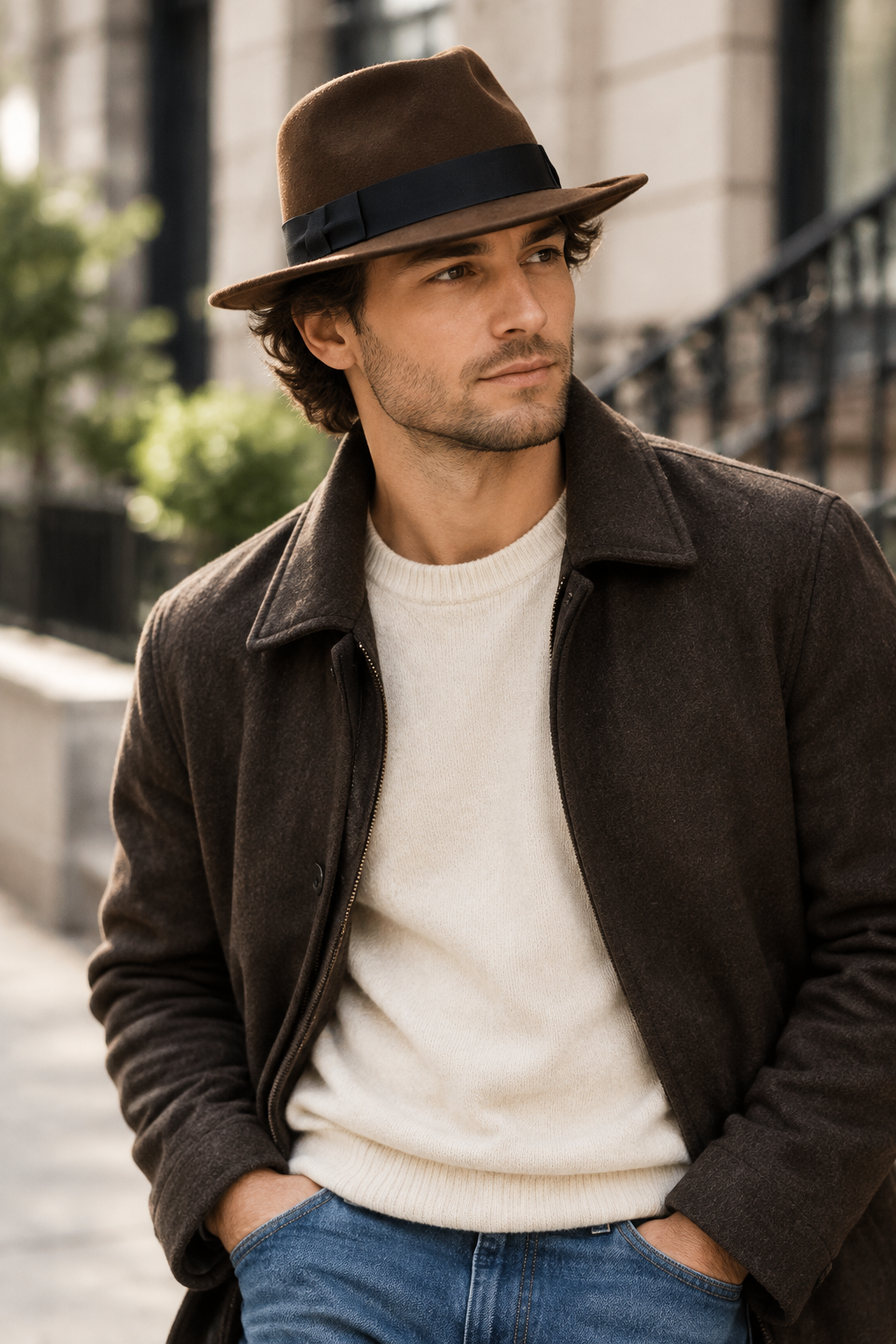 Henderson Unisex Wool Felt Fedora Hat with Wide Brim & Band