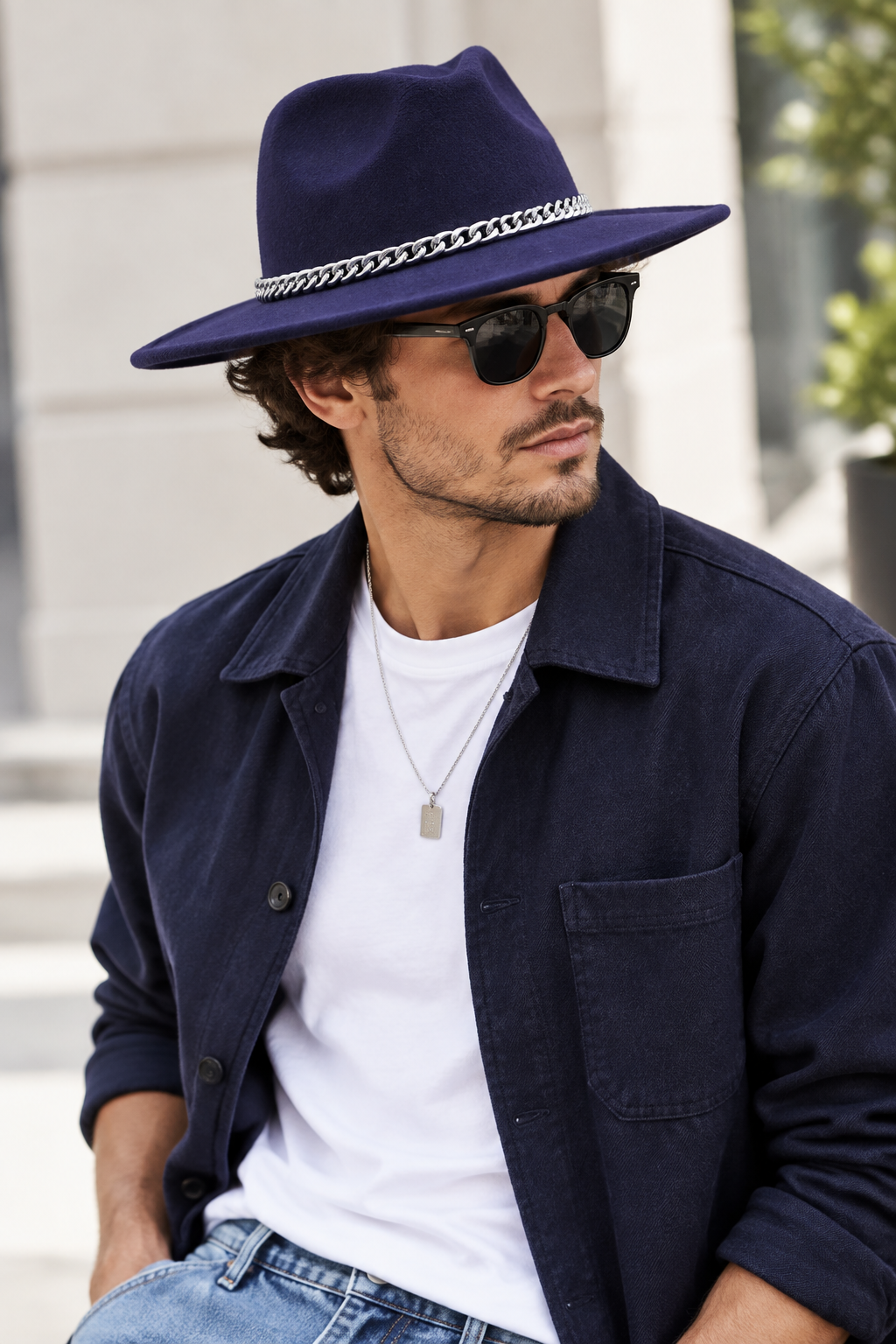 Littleton Cashmere Fedora with Chain Detail