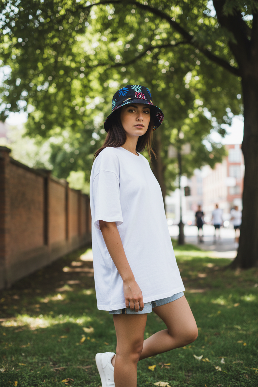Evans Fruit Print Polyester Bucket Hat, Flat Top, Unisex