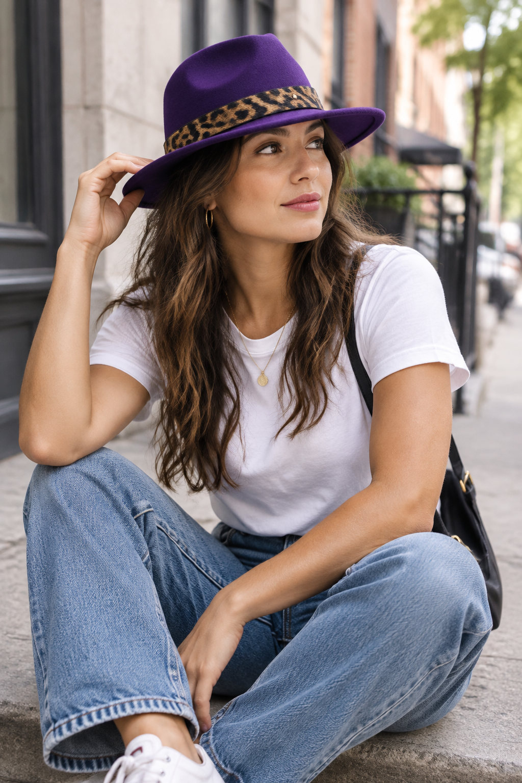 Kingsley Leopard Band Wool Felt Fedora Hat – Flat Brim Unisex