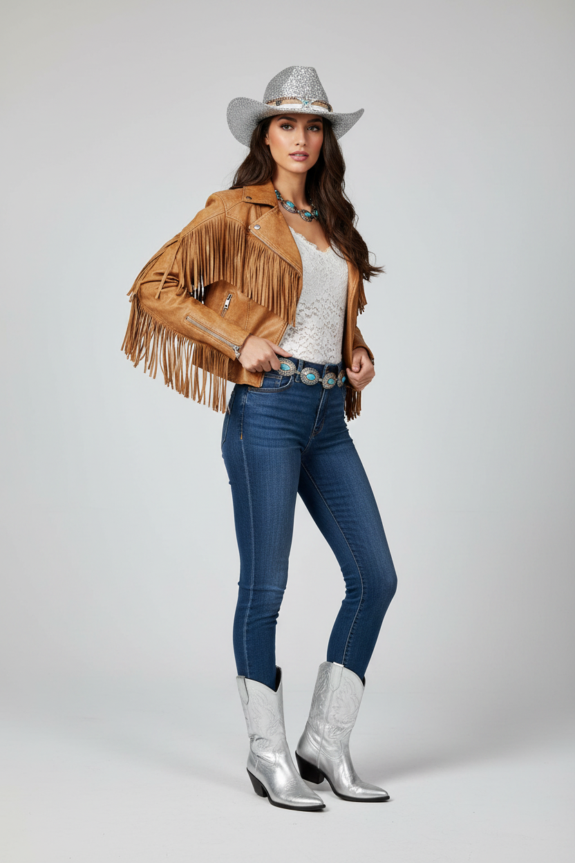 Spears Polyester Cowboy Hat with Chain Detail
