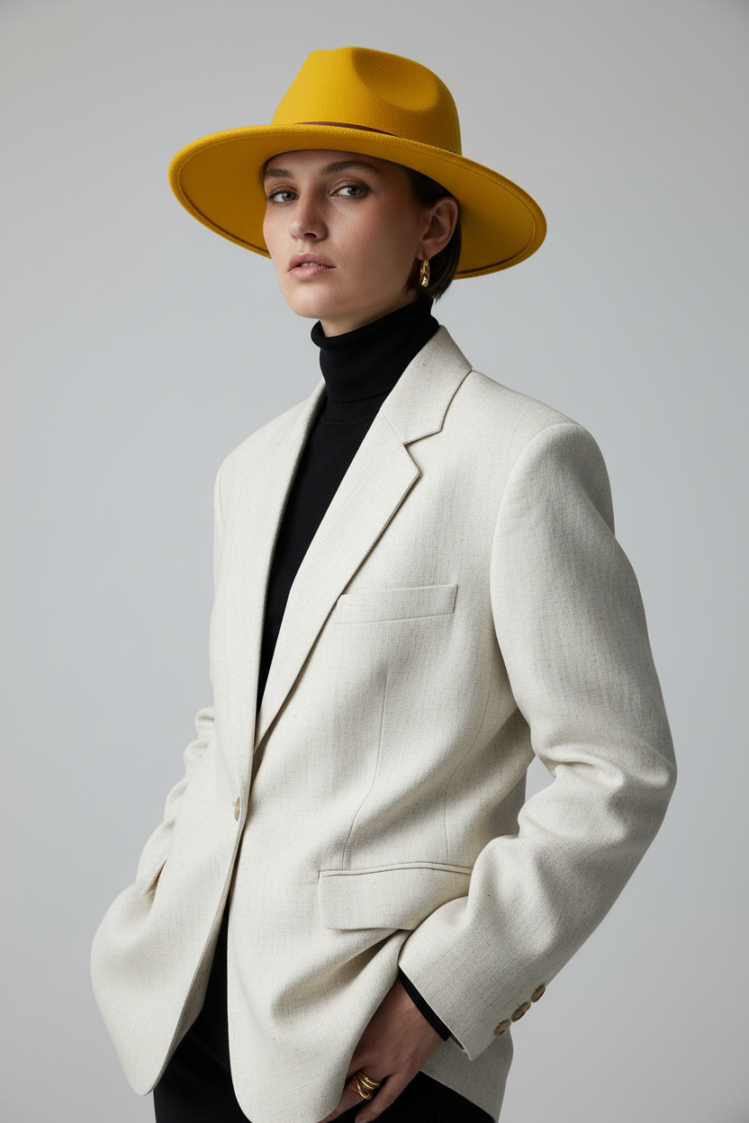 Oliver Lamont Felt Fedora Hat with Wide Brim