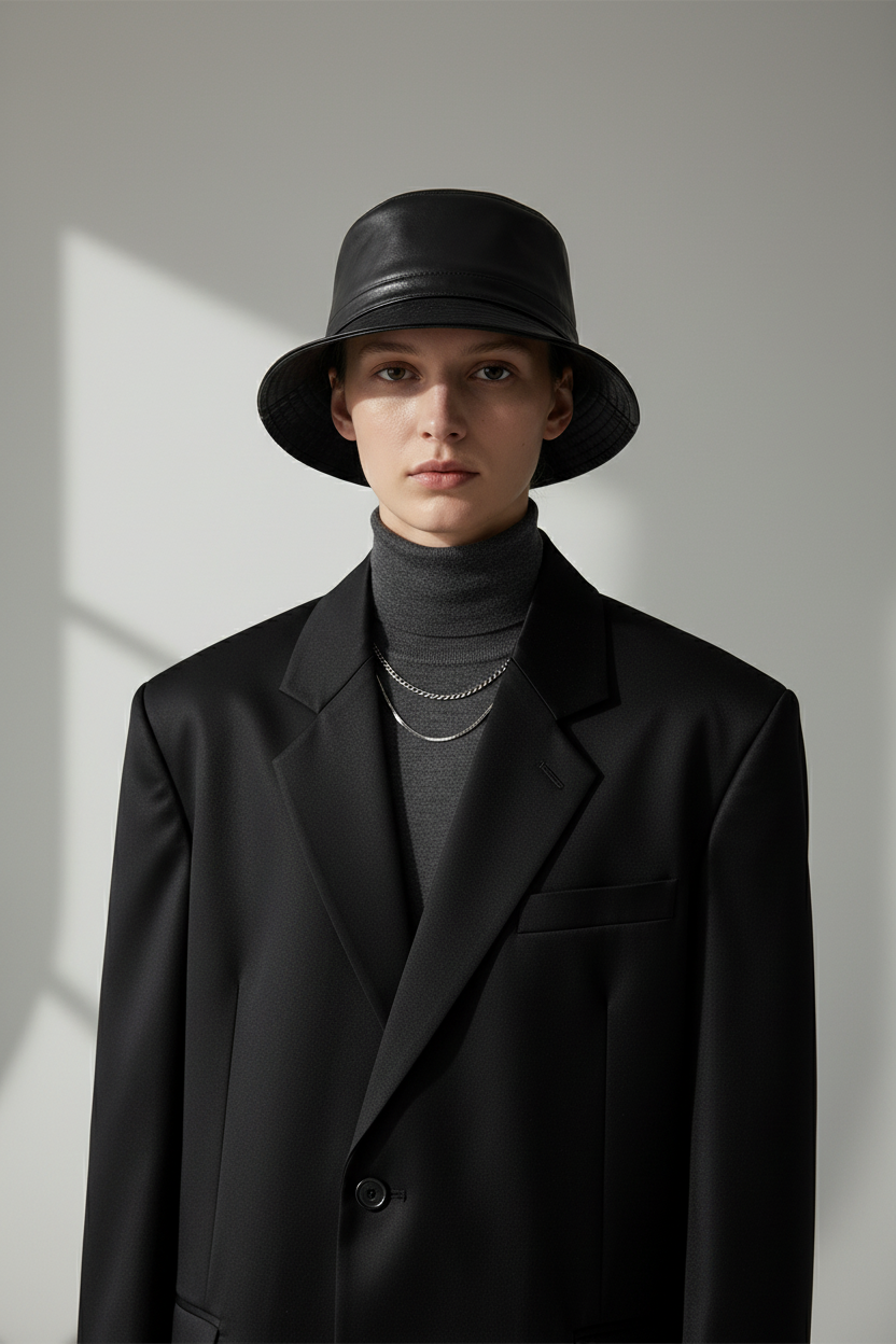 Mcguire Black Leather Fedora Hat with Sheepskin Lining