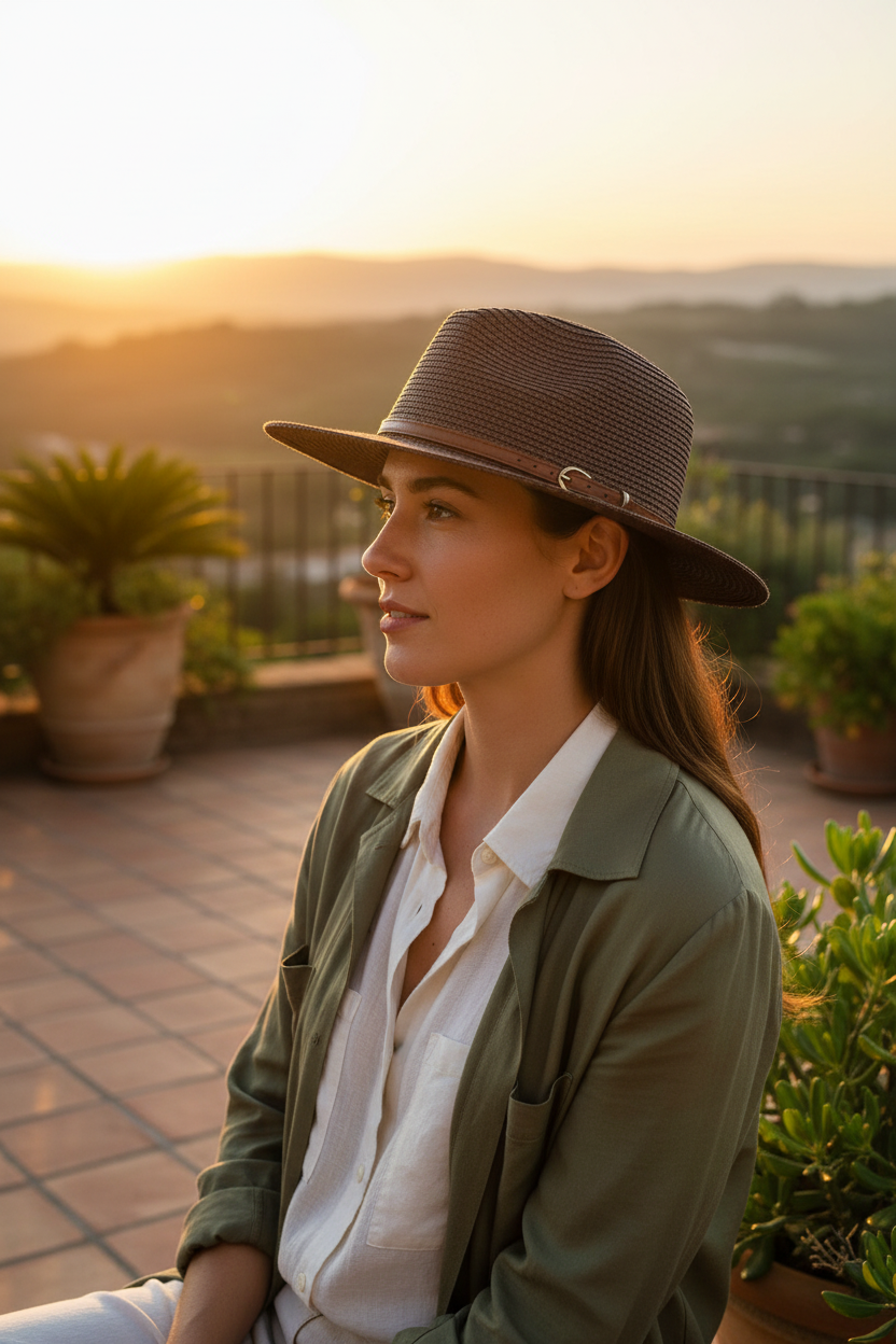 Bell-Brim Straw Fedora Hat, Large Brim, Unisex