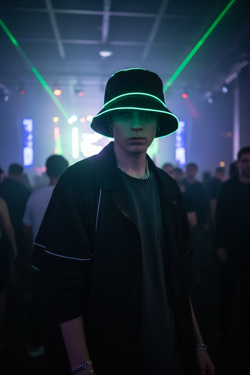 Striped LED Bucket Hat – Unisex Polyester, One Size