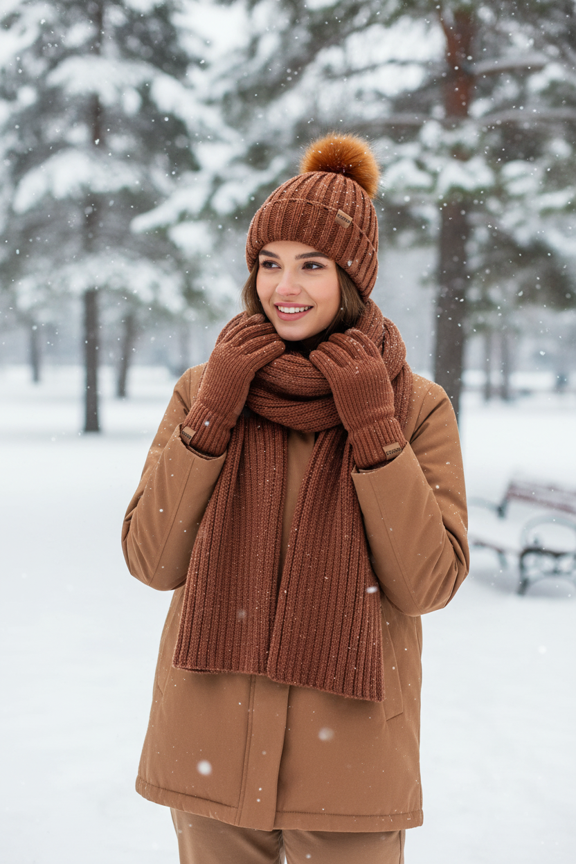 Cavendar 3-Piece Acrylic Beanie, Scarf & Gloves Set