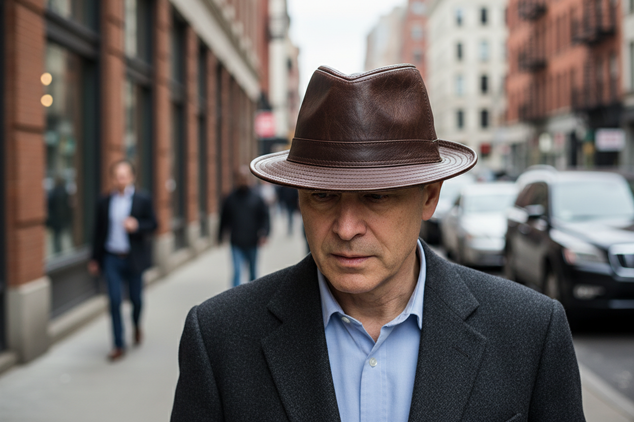 Brown leather hat on a white background