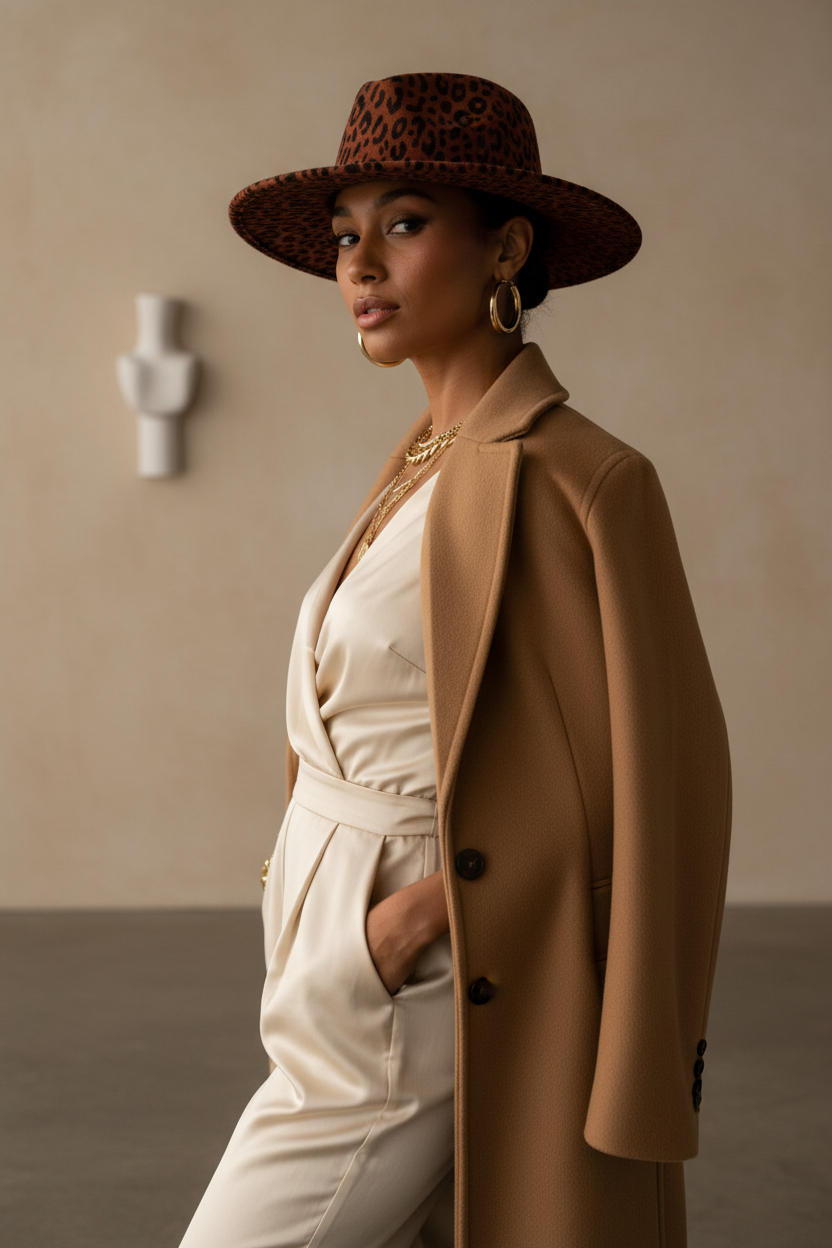 Carver Leopard Print Wool Felt Top Hat, Wide Brim