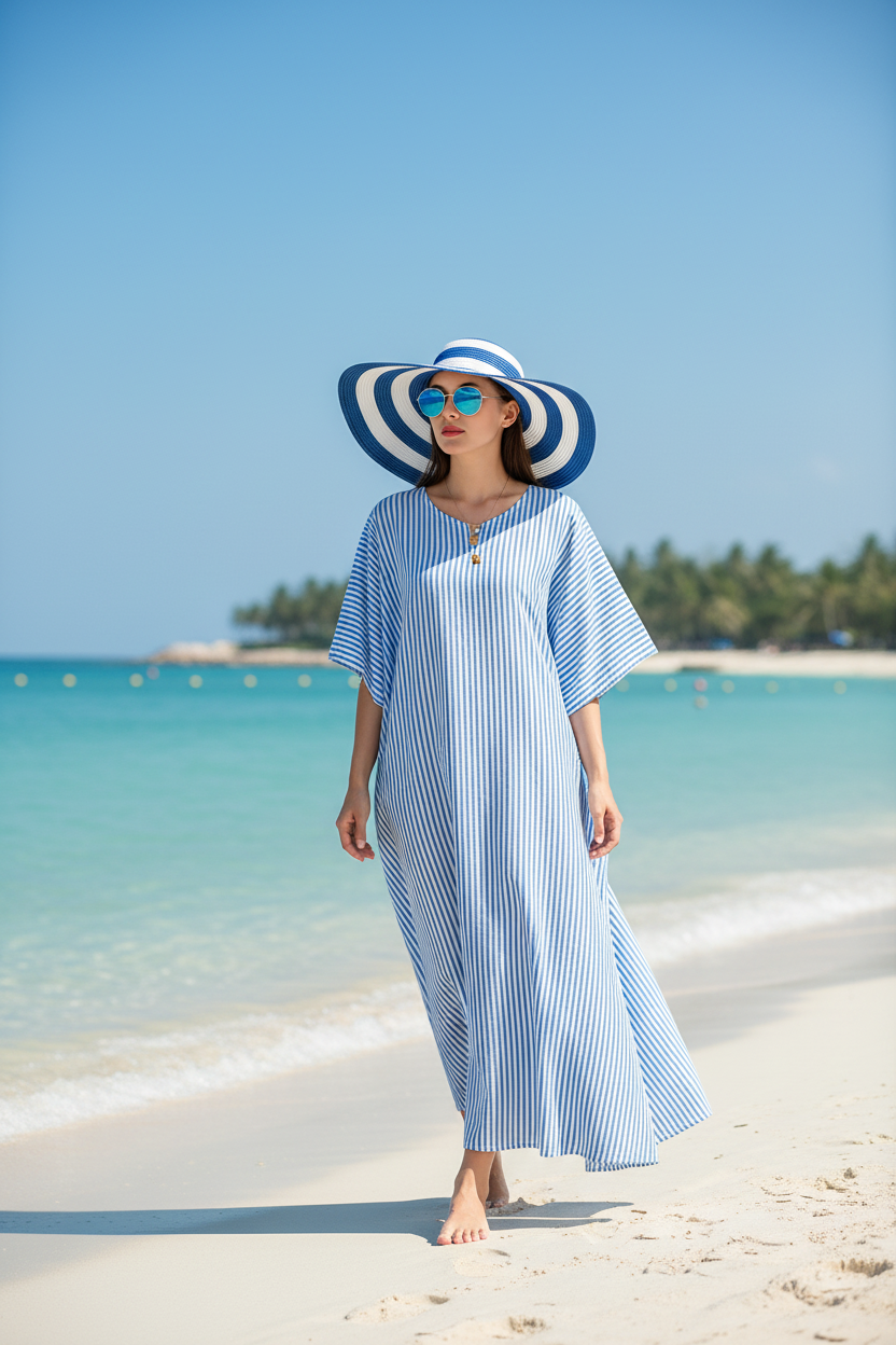 Lamont Striped Large Brim Straw Beach Hat for Women