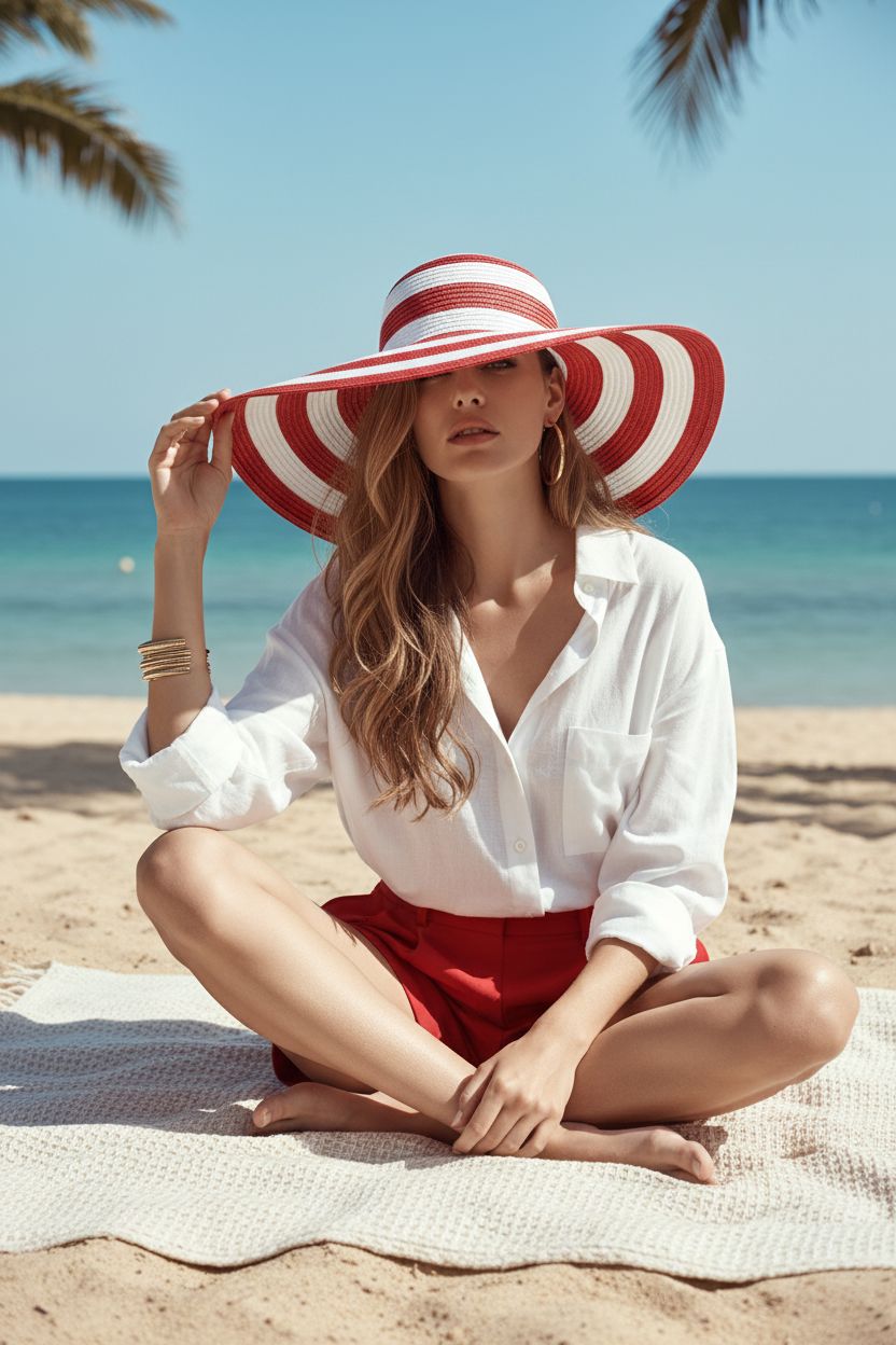 Lamont Striped Large Brim Straw Beach Hat for Women