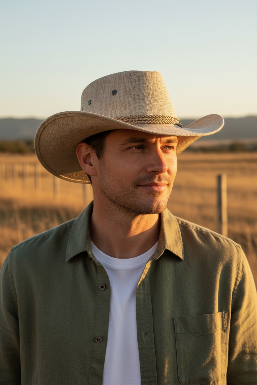 Linen Cowboy Sun Hat with UV Protection