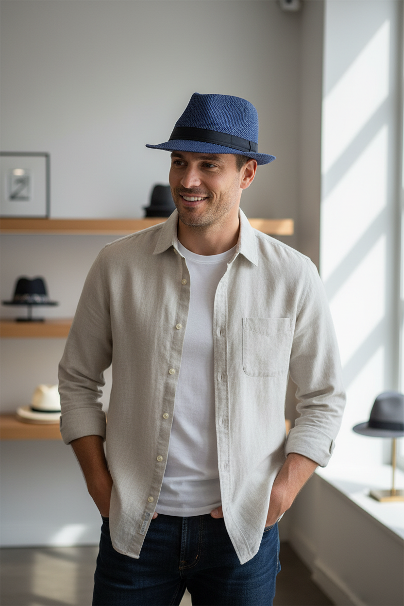 Papyrus Straw Fedora Hat – Flat Top, Short Brim