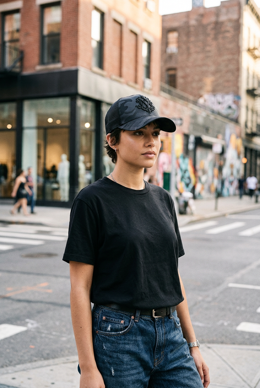 Halaska Black Cotton Baseball Cap with Embroidery