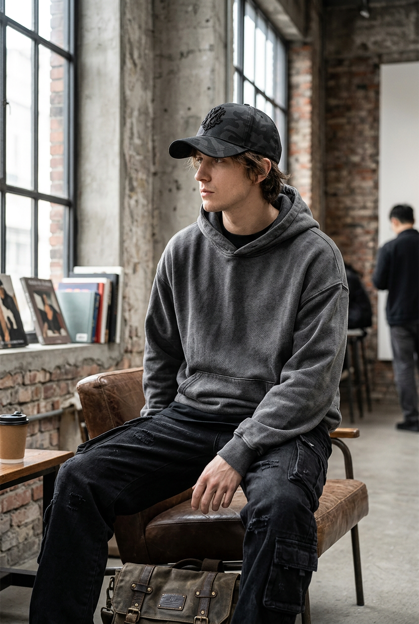 Halaska Black Cotton Baseball Cap with Embroidery