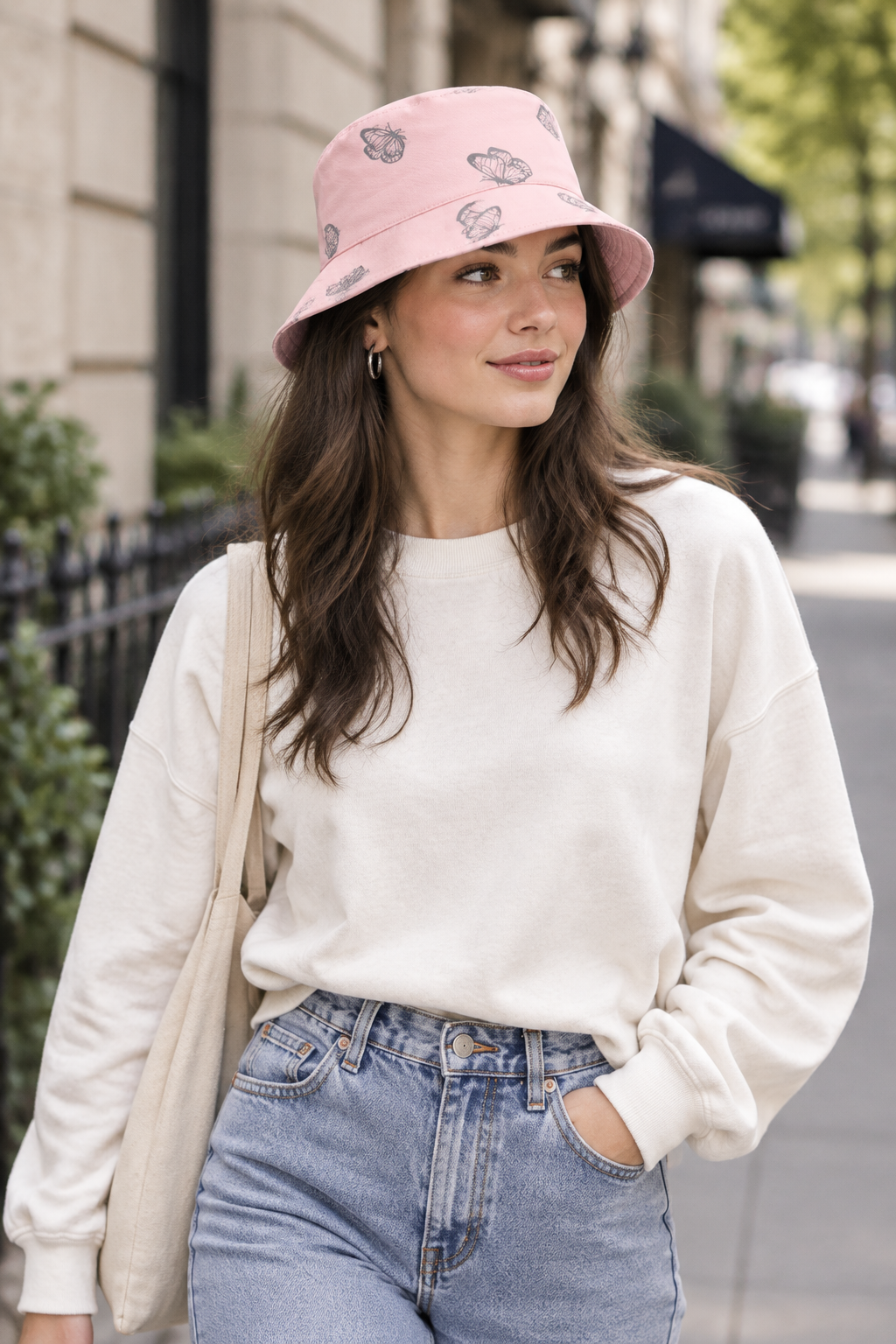 Butterfly Cotton Bucket Hat – UV Protection, Women's M