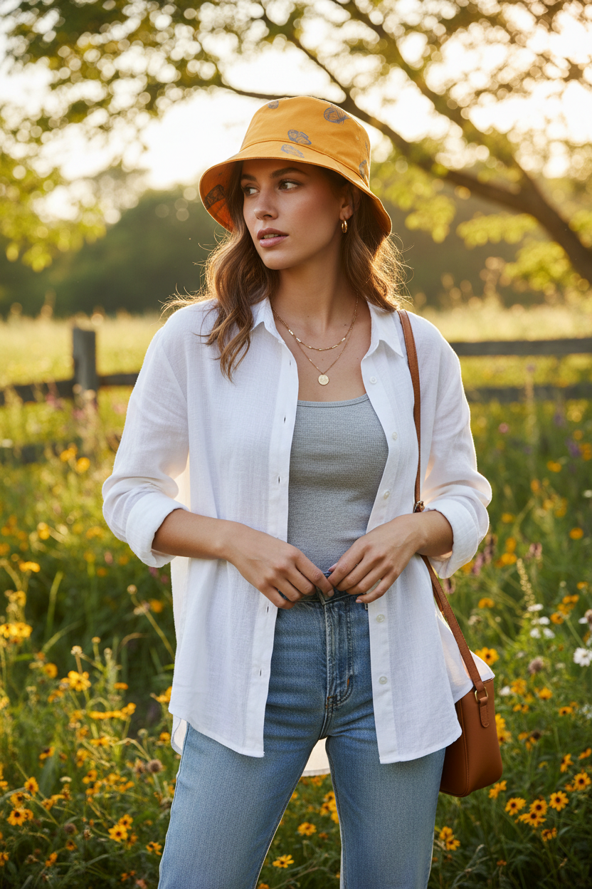 Butterfly Cotton Bucket Hat – UV Protection, Women's M