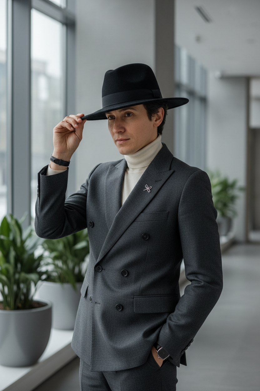 Scottsdale Wool Felt Bell Top Hat with Wide Brim and Band
