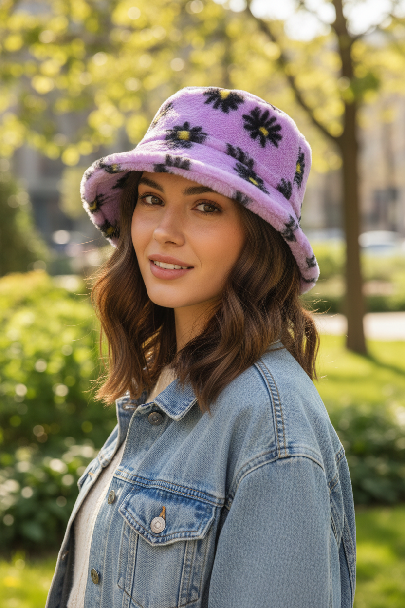 Saban Faux Fur Floral Bucket Hat – Unisex